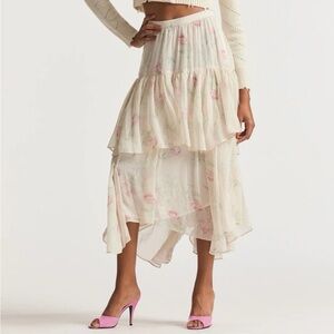 Loveshackfancy Floral Cream Tiered Skirt